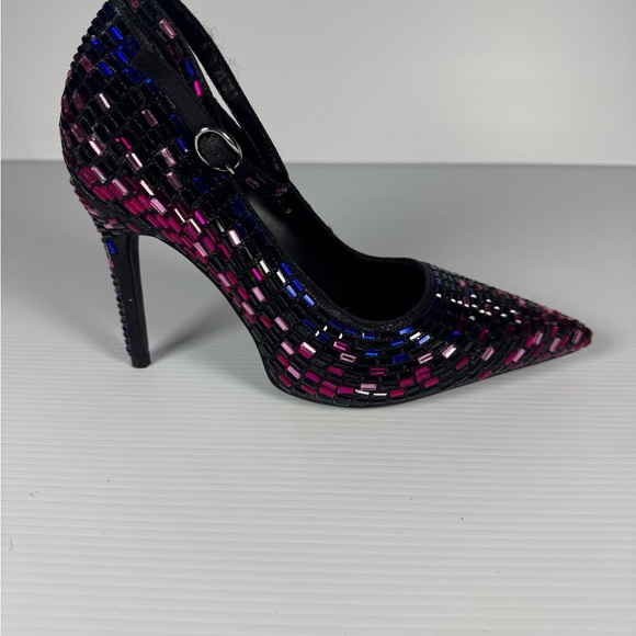 Azalea Wang Teagan Rhinestone Mosaic Stiletto Pumps Ankle Strap Heels Size 6 - Picture 5 of 9